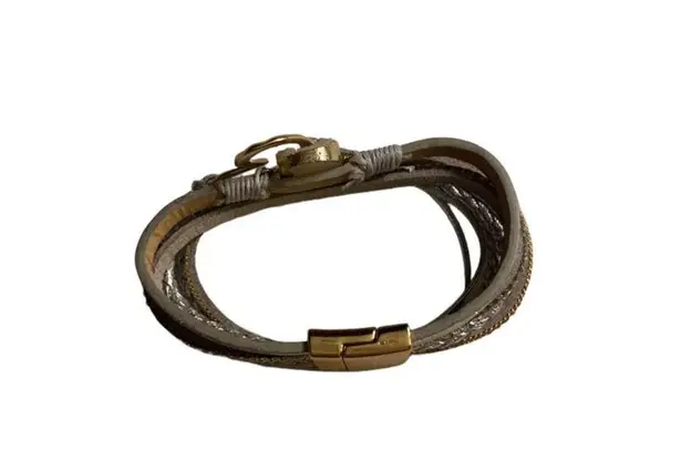 None Silver Gold Wrap Bracelet Sparkle Heart Glam Layered Style