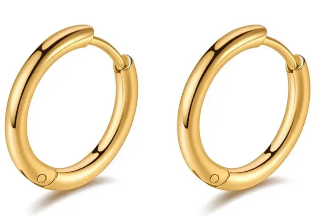 18K Gold Plated 16mm Huggie Hoop Earrings – Stainless Steel, Hypoallergenic