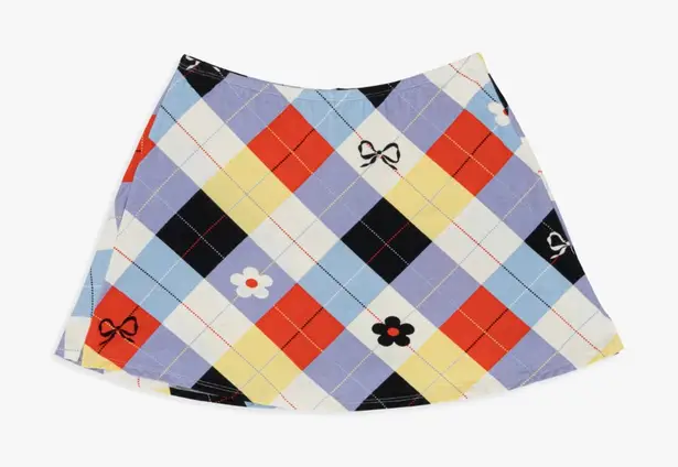 Lisa Says Gah Darcy Cirque Argyle Plaid Bow Skort High Waisted Mini Skirt New S Blue