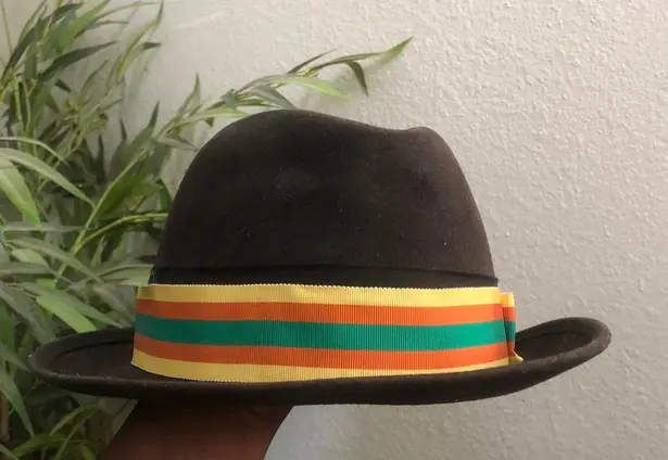 Royal John B Stetson Casino Gambler Panama Fedora Felt Wool Hat Cap Boater Vintage Sz 7 1/4 Brown Striped