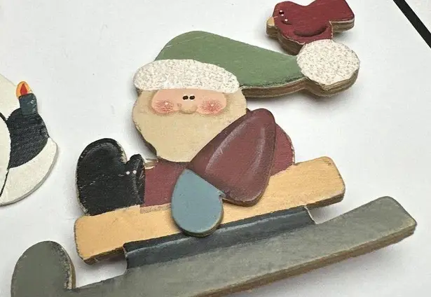 Santa Claus Christmas Holiday Brooch Pin Lot Of 3 Wood / Cinnamon Stick
