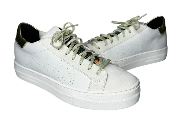 P448 John Low Top Leather Sneakers Women’s 39 8.5 White Gold Metallic Italy Made