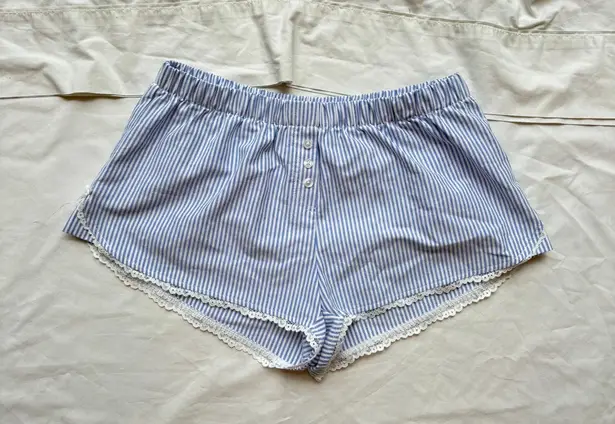 New blue and white pinstripe mini shorts boxers with coquette floral lace trim Size M