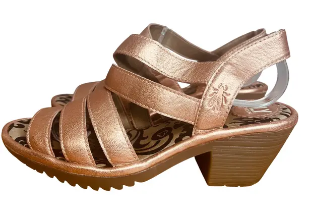 Fly London Woze Leather Slingback Sandals Sz 38W Block Heel Rose Gold Pink - Image 1