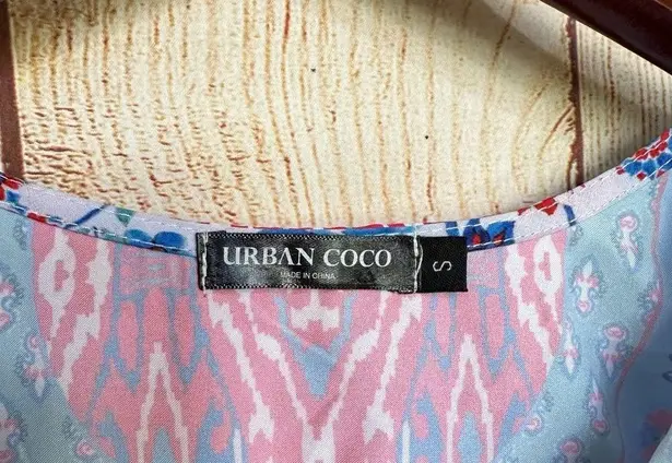 Urban Coco Small Boho Floral Dress Bright Blue Pink