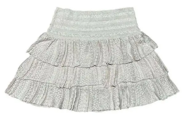 Maje Tiered Ruffle Sparkle Natural Metallic Crochet Mini Skirt, Size 3