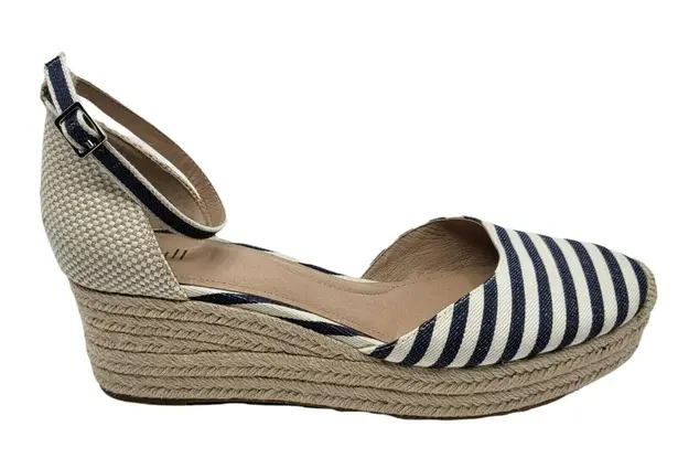 J.Jill Cecile Wedge Espadrilles Blue Striped Ankle Strap Heels Sandals Womens 11