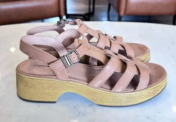 Lucky Brand  Jemimmy Platform Sandal Brown Leather Woodgrain Women's Size 11