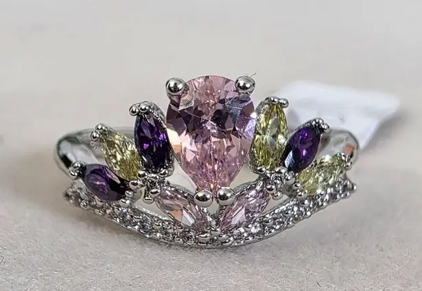 Pretty Silver White Gold Filled Ring Pink Purple Stones