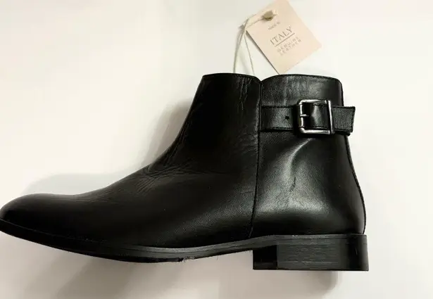 NWT Anna Lenci Black Leather Ankle Bootie Buckle Zipper Sleek Old Money Luxury Size 6