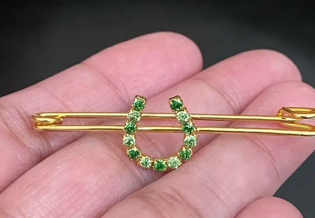 Vintage The Finishing Touch of Kentucky Green Rhinestones Horseshoe Brooch
