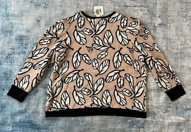 Anne Klein  Latte Combo Leaf Print Jacquard Puff Shoulder Sweater 3X