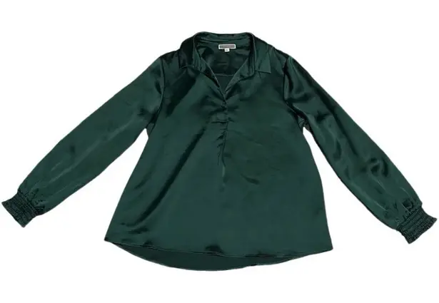 Pleione NWOT M Women’s Dark Green Satin Blouse Work Attire Business Casual Formal