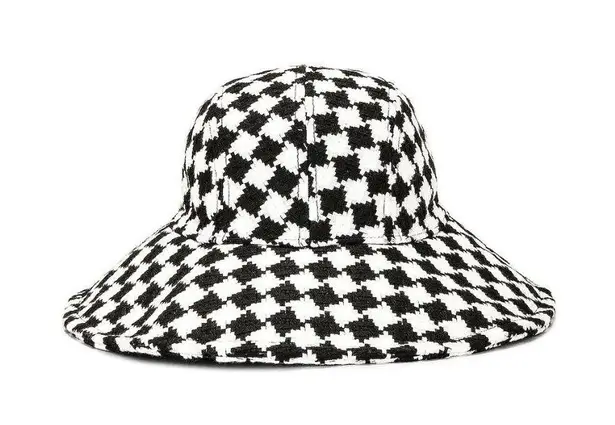 Lele Sadoughi  Checkered Sun Bucket Hat in Jet White New Womens Cap