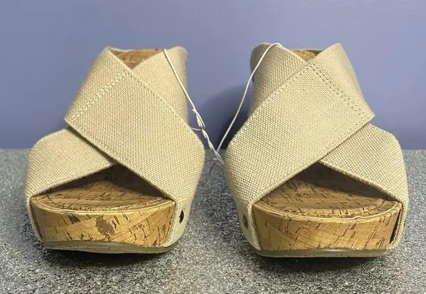 ESPIRIT Strappy Tan Cork Wedge Sandals w/ Brushed Gold Hardware Size 9M