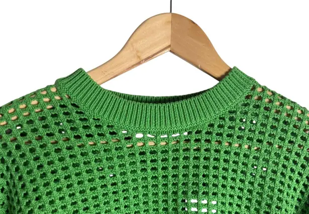 Equipment Esme Cotton Open Crochet Knit Bright Green Sweater Size XXS
