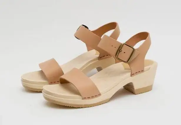 No.6 Two Strap Clog Mid Heel Leather Sandals Desert Nude 41 GUC Tan Size 10