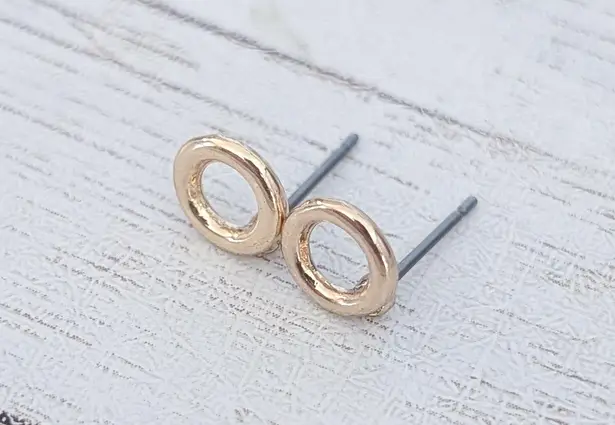 Gold Tone Dainty Circle Stud Earrings