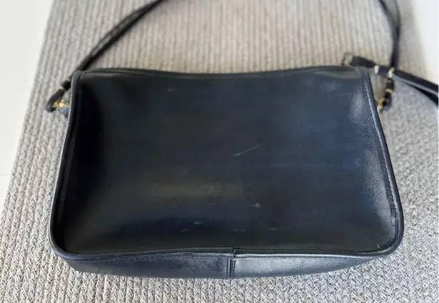 Vintage 80’s 90’s Magid Navy Blue Leather Double Strap Brass Rectangular Purse