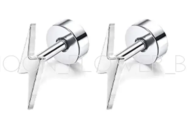 Tiny Silver Lightning Bolt Flat Back Earrings