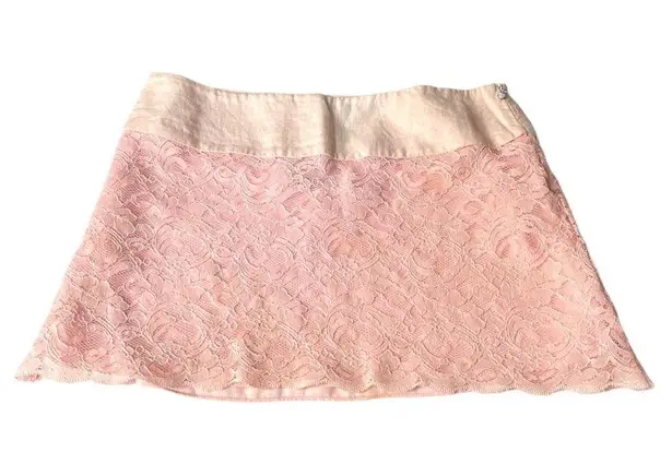 Arden B . Lace and Linen Mini Skirt Pink Size 8