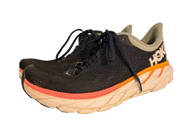 Hoka Clifton 7 Wide Running Shoes On Cloud Insoles Blue Orange Size 9D Wide