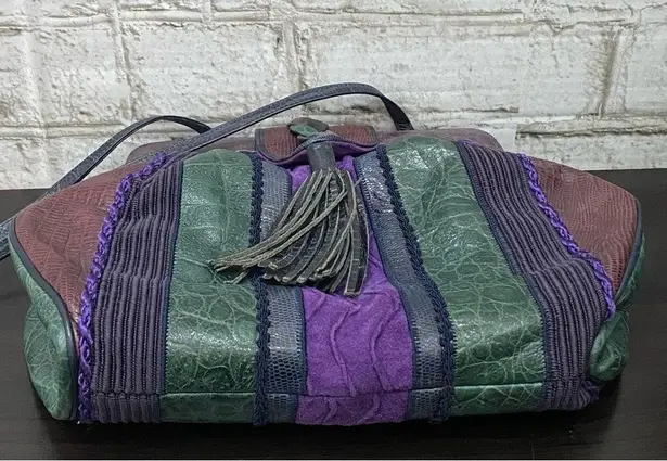 Vintage SHARIF Lizard Croc Leather Patchwork Convertible Clutch Shoulder Bag