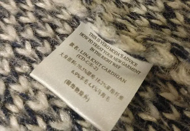 VERO MODA Lina Knit Cardigan Blue Tweed Accents Pockets Beads Studs Hook Closure