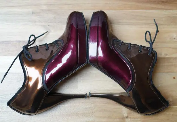 Lanvin Colorblock Patent Leather Lace Up Ankle Heel Boots Booties Size 37.5 Purple