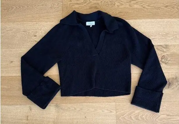 L'Academie L’Academie - Harvey Open Neck Collared Long Sleeve Rib Sweater in Black