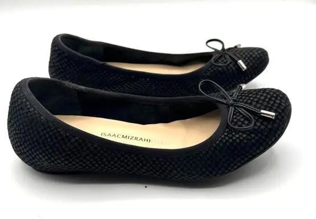 Isaac Mizrahi Black Textured Ballet Flats With Bow Accent Size 7.5