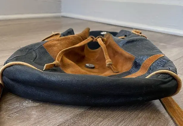 Black Leather Brown Suede Satchel Purse Shoulder Bag