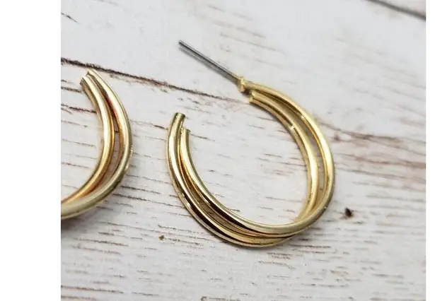 Vintage Earrings For Pierced Ears Gold Tone Double Hoop