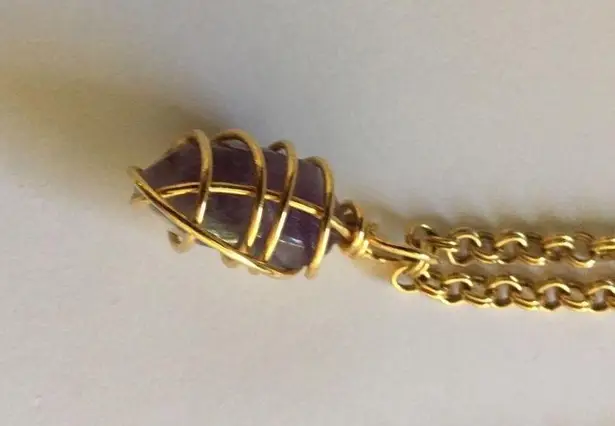 Amethyst Women's Gold Tone Costume Necklace Purple Stone Pendant Nice Gift!!