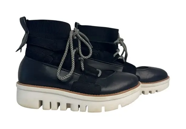 FitFlop GLACE KNIT LEATHER Black LACE UP ANKLE BOOTS WOMEN'S 7