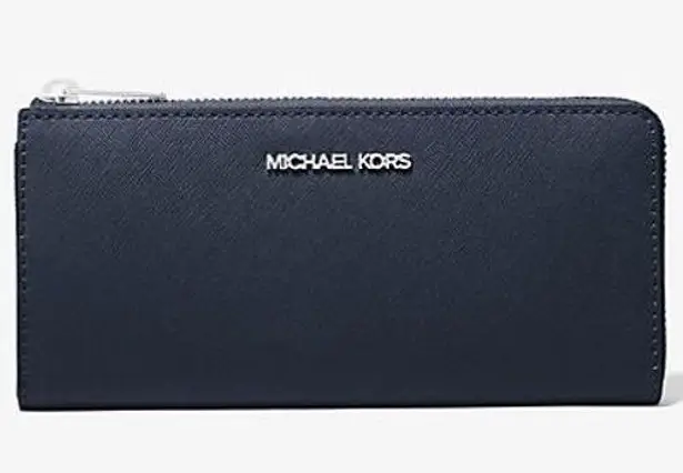 Michael Kors Jet Set Travel Large Wallet Navy Saffiano Leather Zip Around NWT Blue