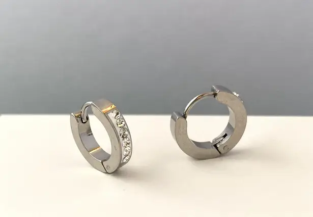 925 Silver Plated CZ Small Silver Hoop Earrings for Men Women