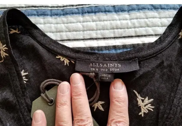 All Saints Rosi Bamboo Black Mini Dress Size 2