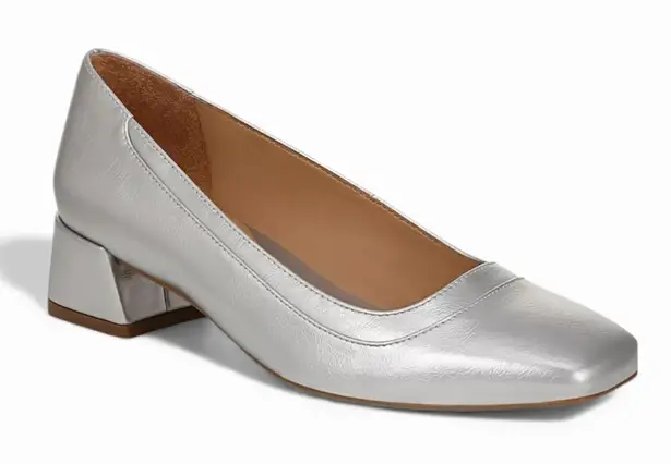 Naturalizer Huntley Silver Metallic Block Heel Square Toe Pumps Dress Shoes Sz 8