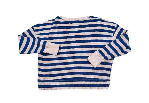 OFFLINE by Aerie Striped Waffle Knit Crop Top Long Sleeve Navy Pink Casual M/M Blue Size M