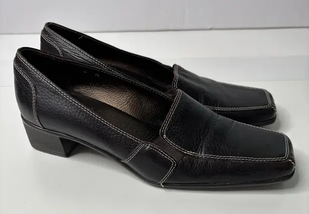 Sesto Meucci Dark Brown Pebbled Leather Square Toe Heels 90s Italy Shoes Chic 6