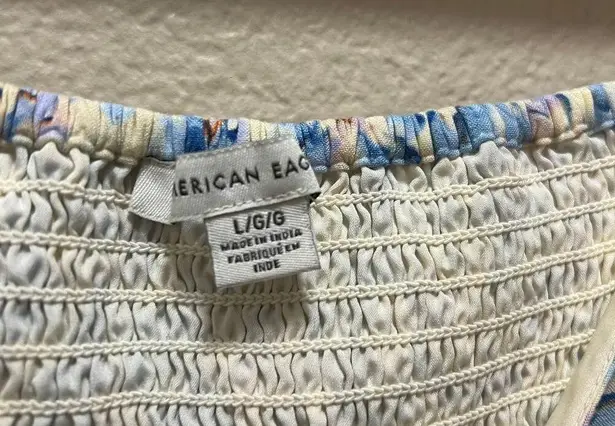 American Eagle  Blue Floral Cinched Short Sleeve Tie Busty Crop Top Size Large