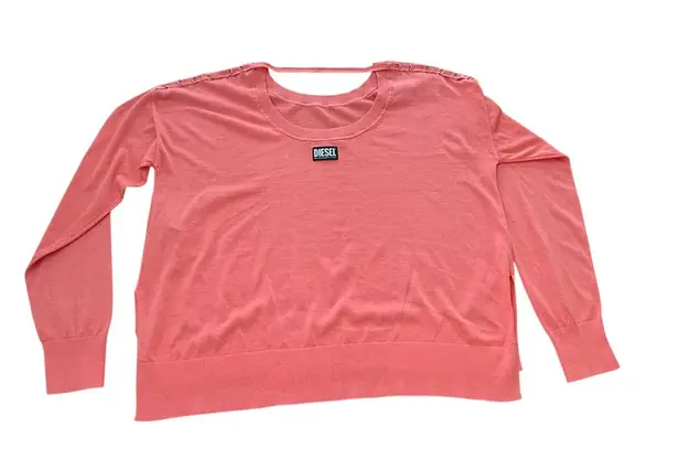 Diesel Coral Pink Knit Sweater Top Cutout Shoulder Detail Long Sleeve Large