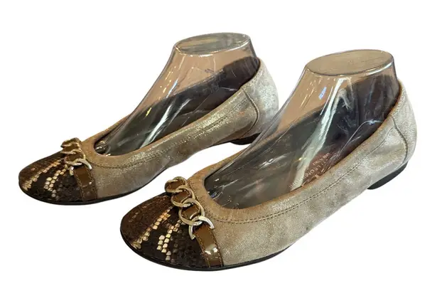 AGL Attilio Giusti Leombruni Ballet Flats Suede Python Chain Brown 39 8.5