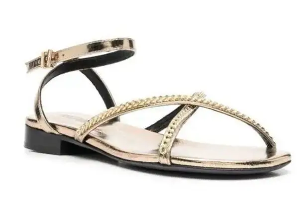 Zadig & Voltaire  Gold Leather Sandals Chain Link Detail Crossover Strap 36