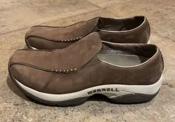 Merrell Primo Seam Moc Dark Taupe Leather Slip On Shoe Womens Size 7.5 EU 38