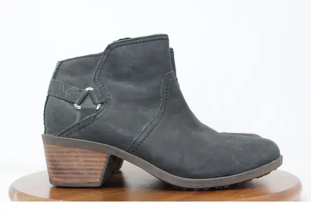 Teva Boots Womens Size 8.5 Black Foxy Ankle Boot Leather Stacked Heel 1006317