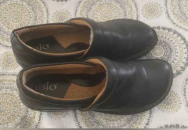 Bolo Shoes Womens Sz 8 Casual Comfort Slip On Wedge Clogs J00603 Black Leather