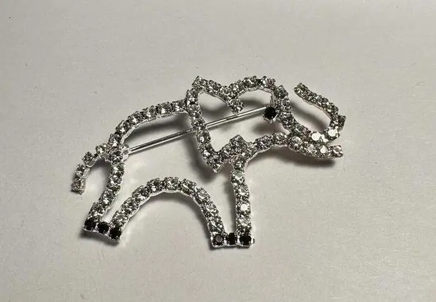 Rhinestone Elephant Silver Tone Animal Brooch Pin Black & Clear