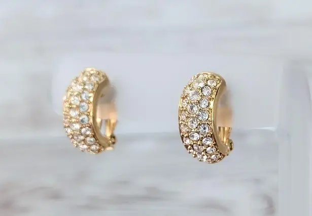 Swavorski Vintage Swarovski Clip On Earrings Statement Gold Tone & Clear Crystal